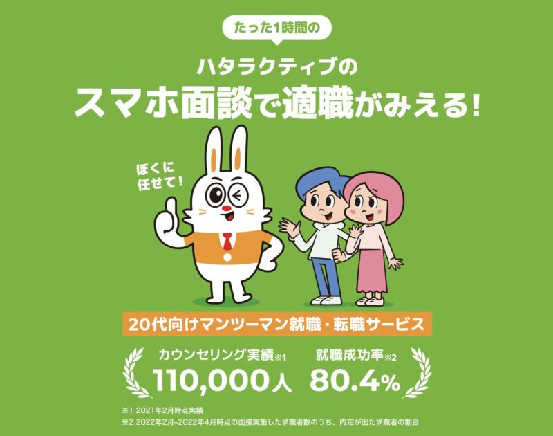 【20代・第二新卒・未経験】に特化したおすすめの転職エージェント【ハタラクティブ】
